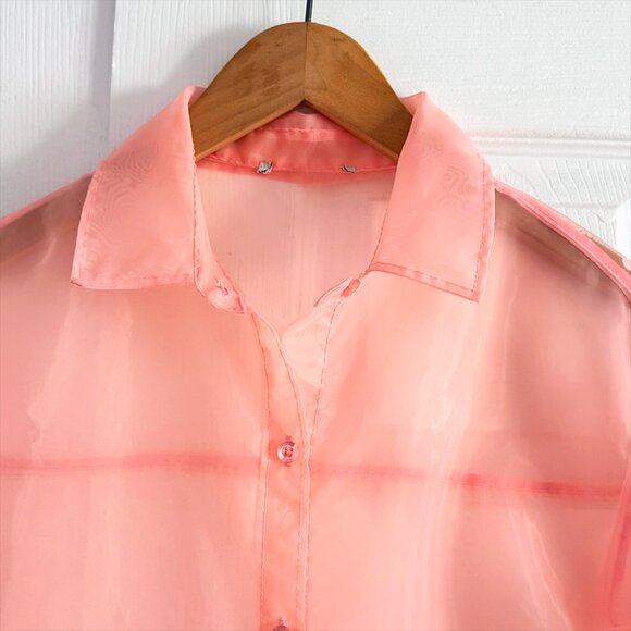 Rachel Zoe Sheer Organza Button Up Blouse - Blush - Picture 2 of 6